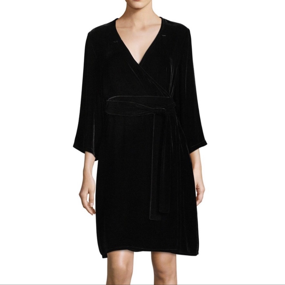 NWT Eileen Fisher Black Velvet Wrap Dress Sz L